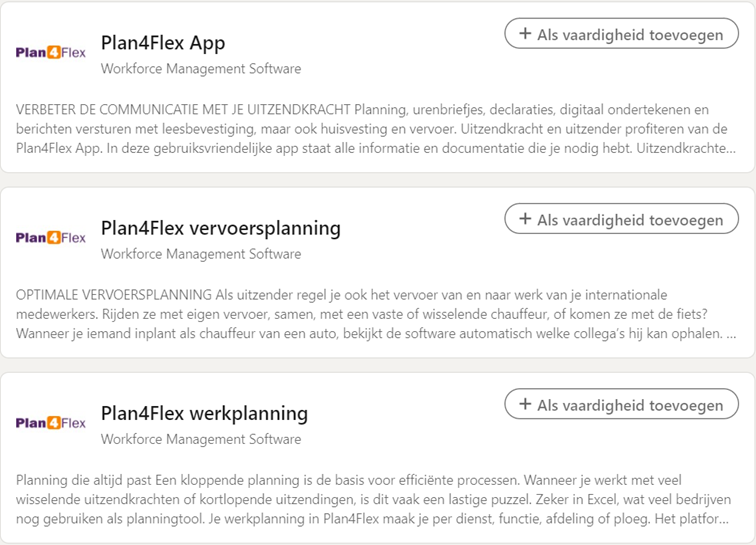 vaardigheden LinkedIn Plan4Flex